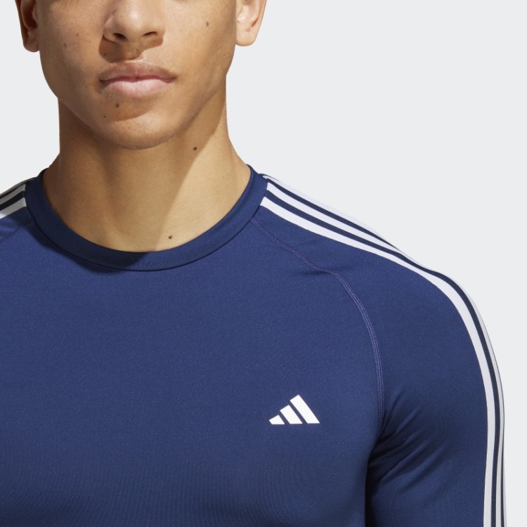 Top Azul Escuro Techfit 3 Listras Manga Longa Para Treino Adidas