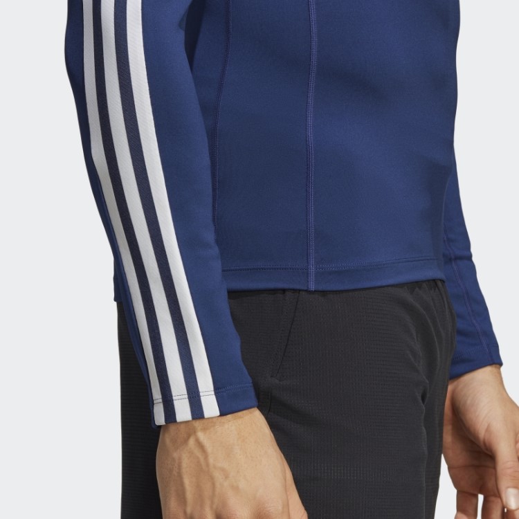 Top Azul Escuro Techfit 3 Listras Manga Longa Para Treino Adidas