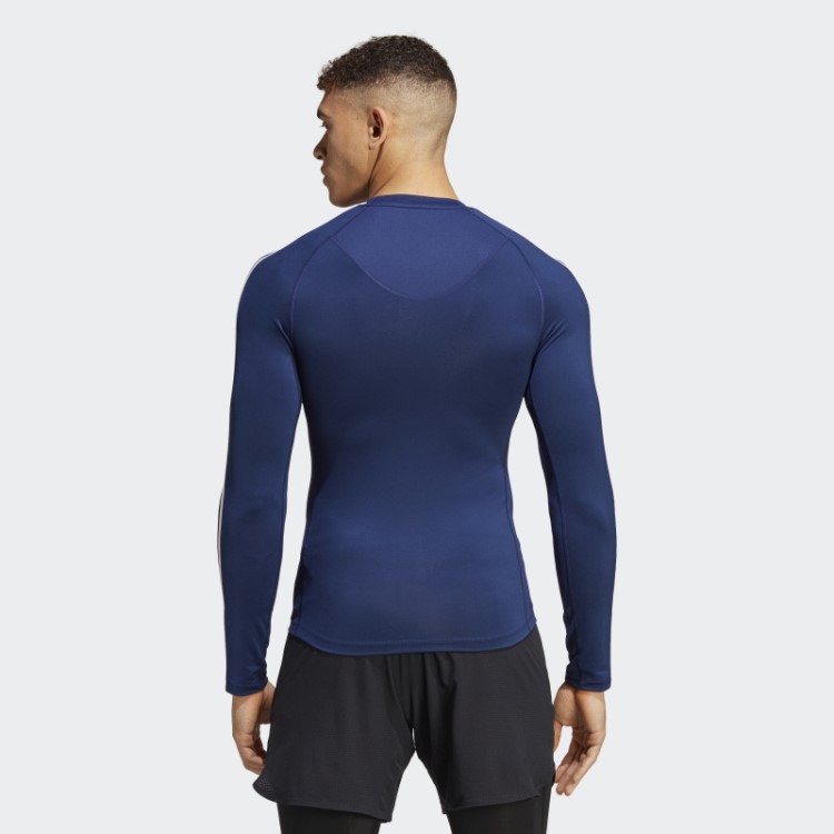 Camiseta Manga Longa Adidas Techfit 3 Listras Para Treino Azul Escuro