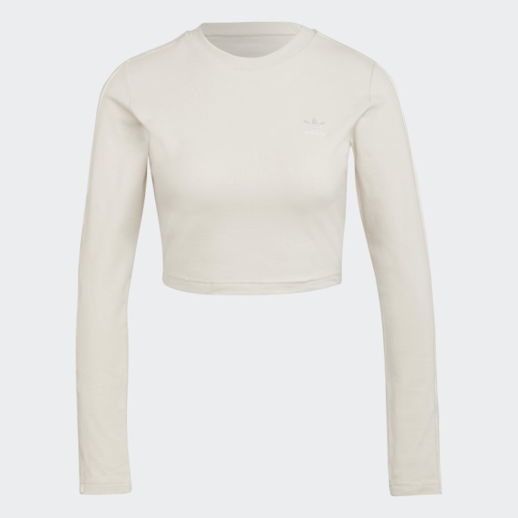 Camiseta Branca De Manga Longa Adidas Loungewear Cropped