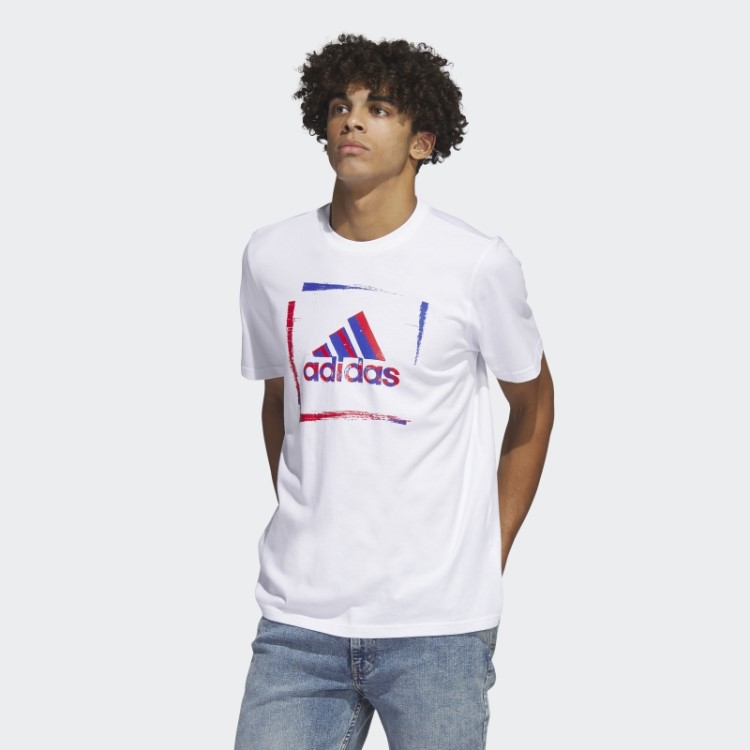 Camiseta Estampada De Manga Curta Com Estêncil Bicolor Adidas