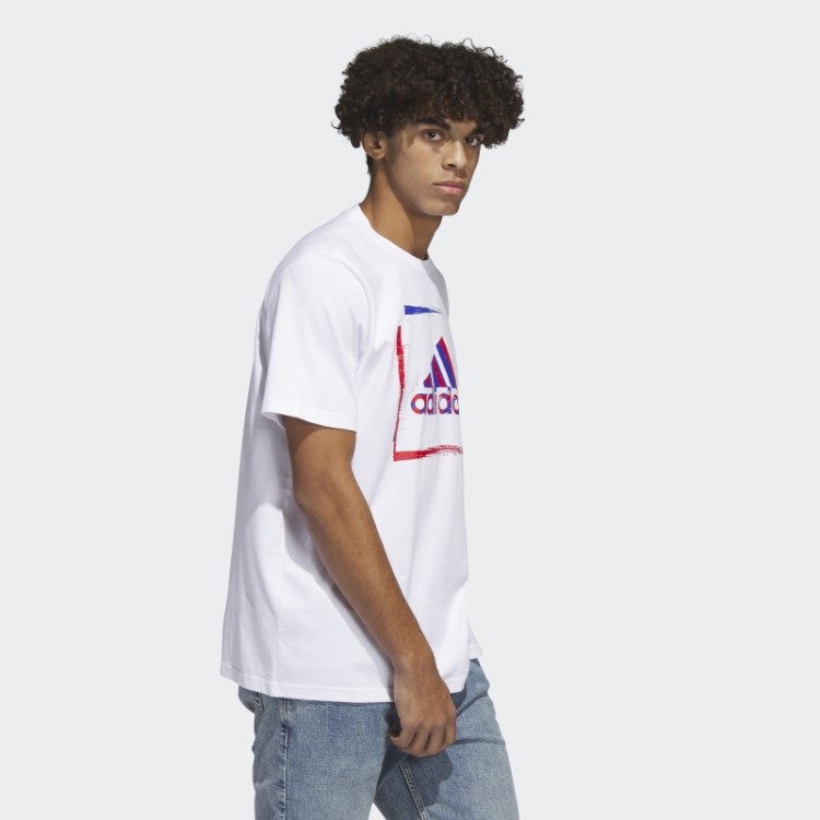 Camiseta Estampada De Manga Curta Com Estêncil Bicolor Adidas