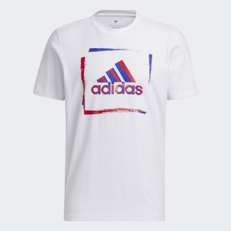 Camiseta Estampada De Manga Curta Com Estêncil Bicolor Adidas