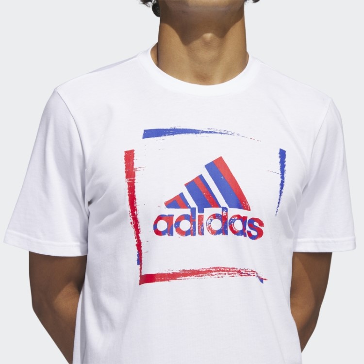 Camiseta Estampada De Manga Curta Com Estêncil Bicolor Adidas