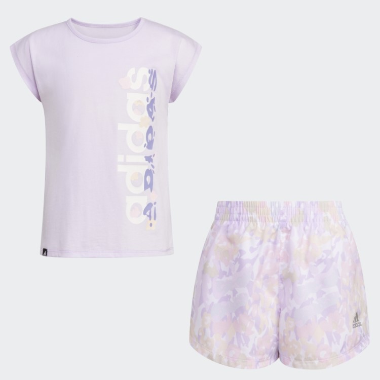 Camiseta Adidas Purple Tint Mel Wvn Sobre Conjunto Curto