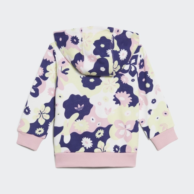 Conjunto De Moletom Branco Com Estampa De Flores E Zíper Da Adidas