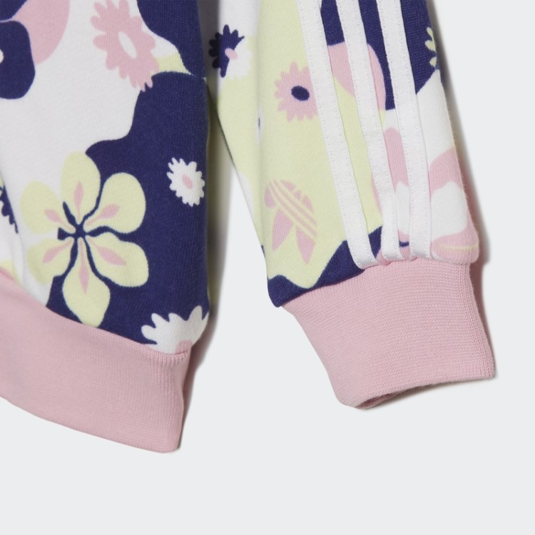 Conjunto De Moletom Branco Com Estampa De Flores E Zíper Da Adidas