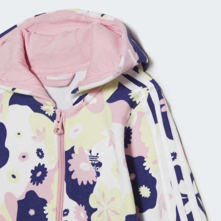 Conjunto De Moletom Branco Com Estampa De Flores E Zíper Da Adidas