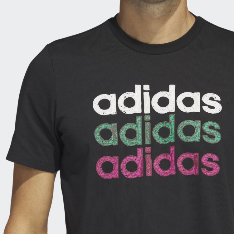 Camiseta Esportiva Preta Multilinear Adidas (manga Curta)
