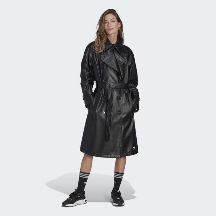 Trench Coat De Couro Sintético Adicolor Trefoil Preto Adidas