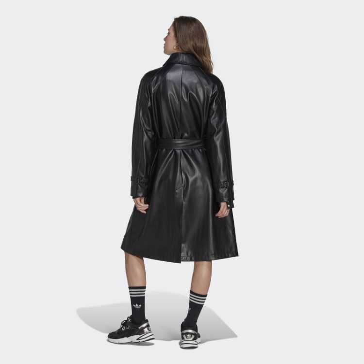 Trench Coat De Couro Sintético Adicolor Trefoil Preto Adidas