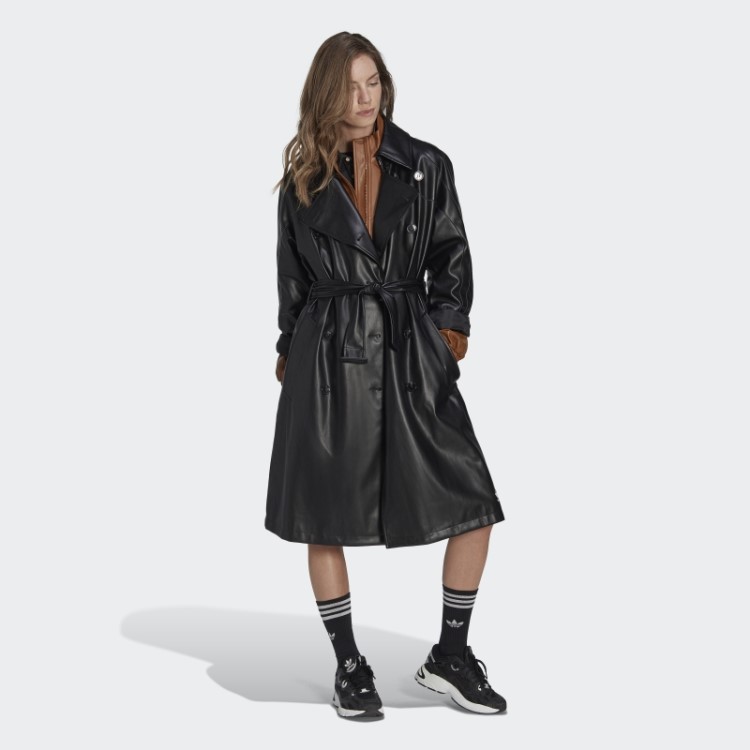 Trench Coat De Couro Sintético Adicolor Trefoil Preto Adidas