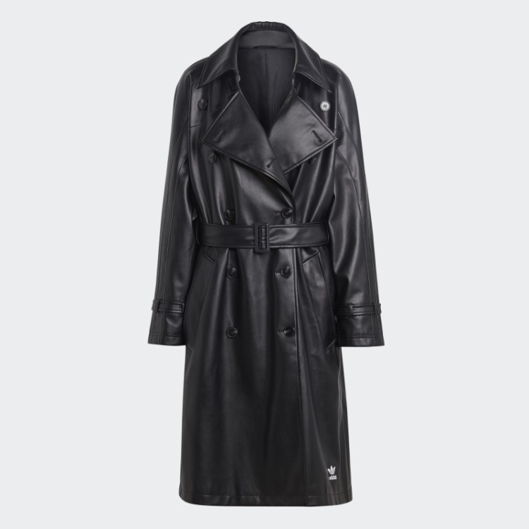 Trench Coat De Couro Sintético Adicolor Trefoil Preto Adidas