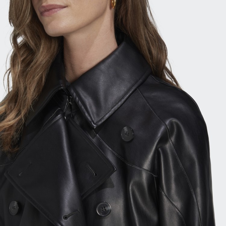 Trench Coat De Couro Sintético Adicolor Trefoil Preto Adidas