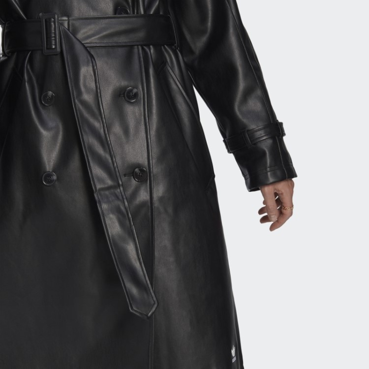 Trench Coat De Couro Sintético Adicolor Trefoil Preto Adidas