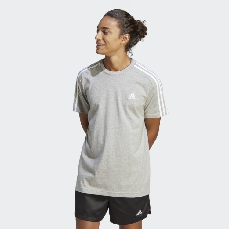 Camiseta Adidas Essentials Single Jersey Com As Três Listras Cinza Médio