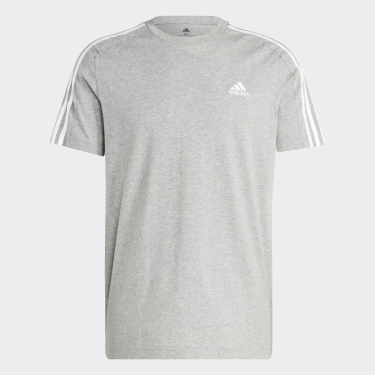 Camiseta Adidas Essentials Single Jersey Com As Três Listras Cinza Médio