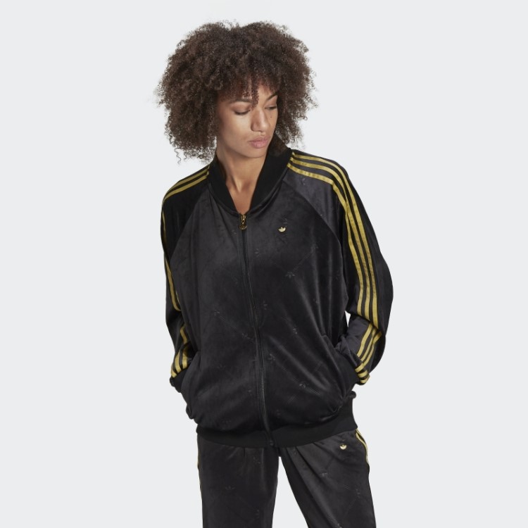 Jaqueta Em Veludo Com Monograma Adidas Originals Em Relevo Preto Quente