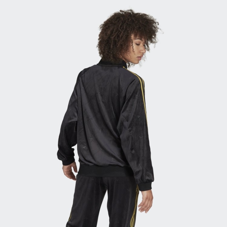 Jaqueta Em Veludo Com Monograma Adidas Originals Em Relevo Preto Quente