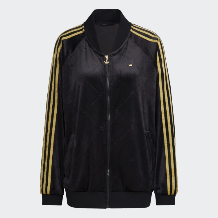 Jaqueta Em Veludo Com Monograma Adidas Originals Em Relevo Preto Quente