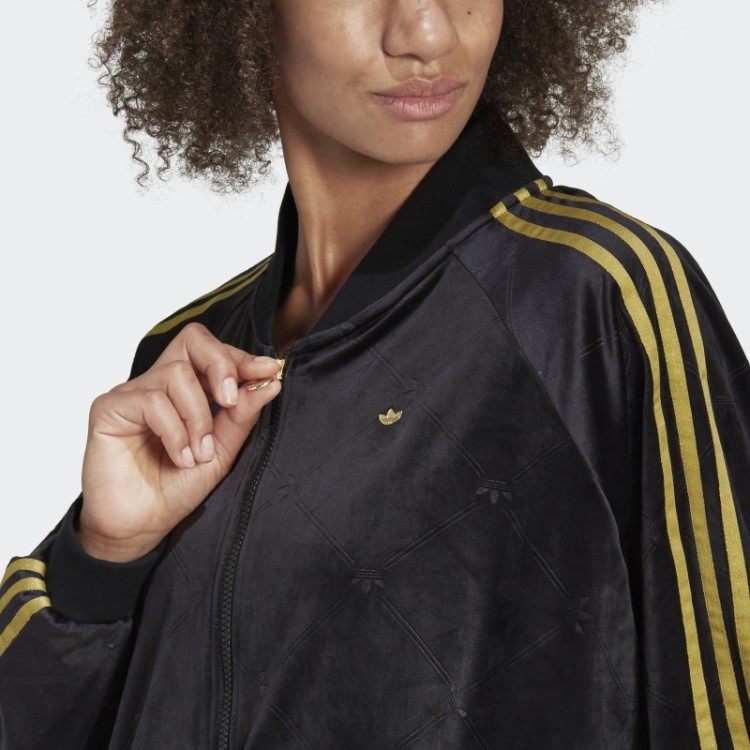 Jaqueta Em Veludo Com Monograma Adidas Originals Em Relevo Preto Quente