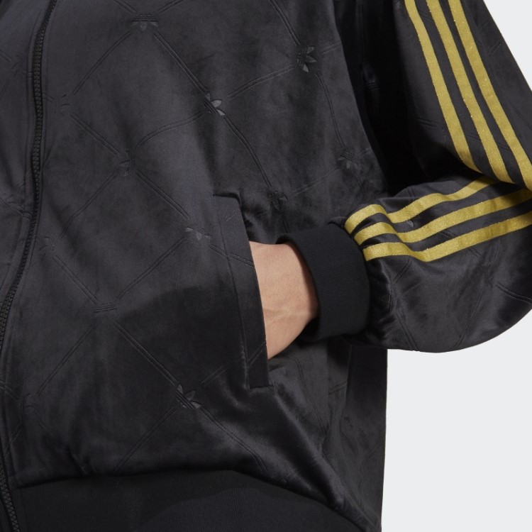 Jaqueta Em Veludo Com Monograma Adidas Originals Em Relevo Preto Quente