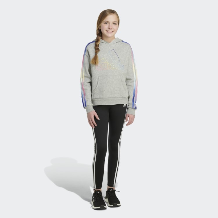 Moletom Com Capuz Multicolorido De Lã Com As Três Listras Cinza Médio Da Adidas