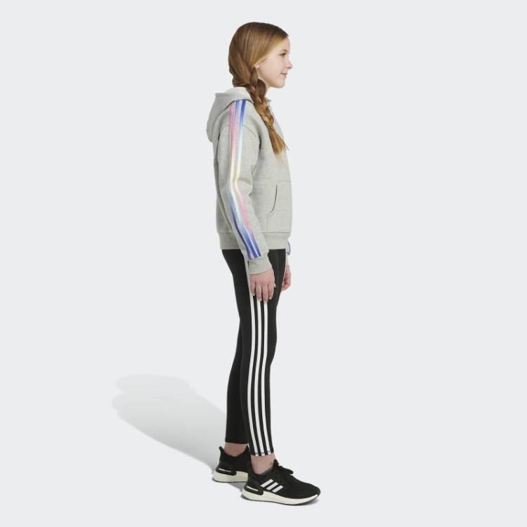 Moletom Com Capuz Multicolorido De Lã Com As Três Listras Cinza Médio Da Adidas