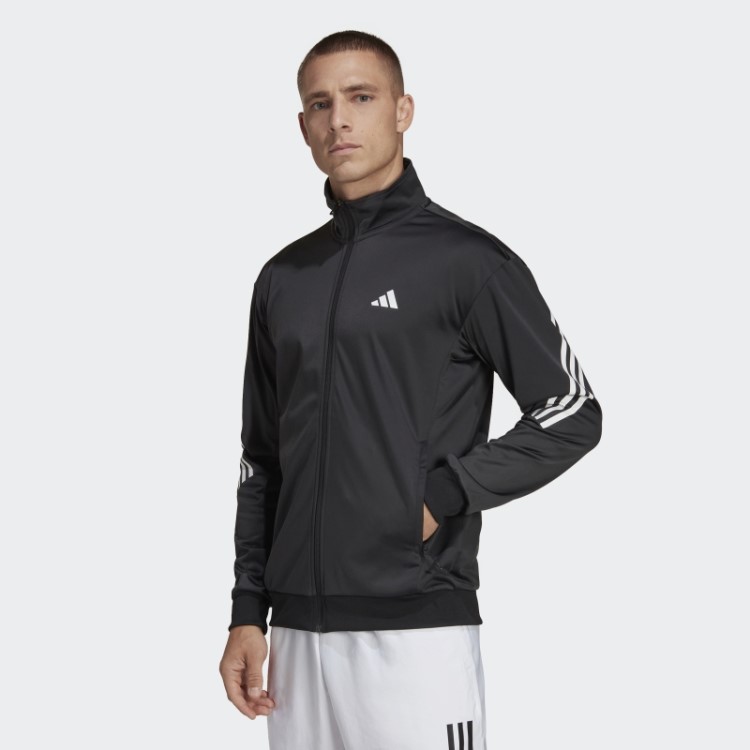 Jaqueta De Tênis De Malha Com As Três Listras Preta Adidas