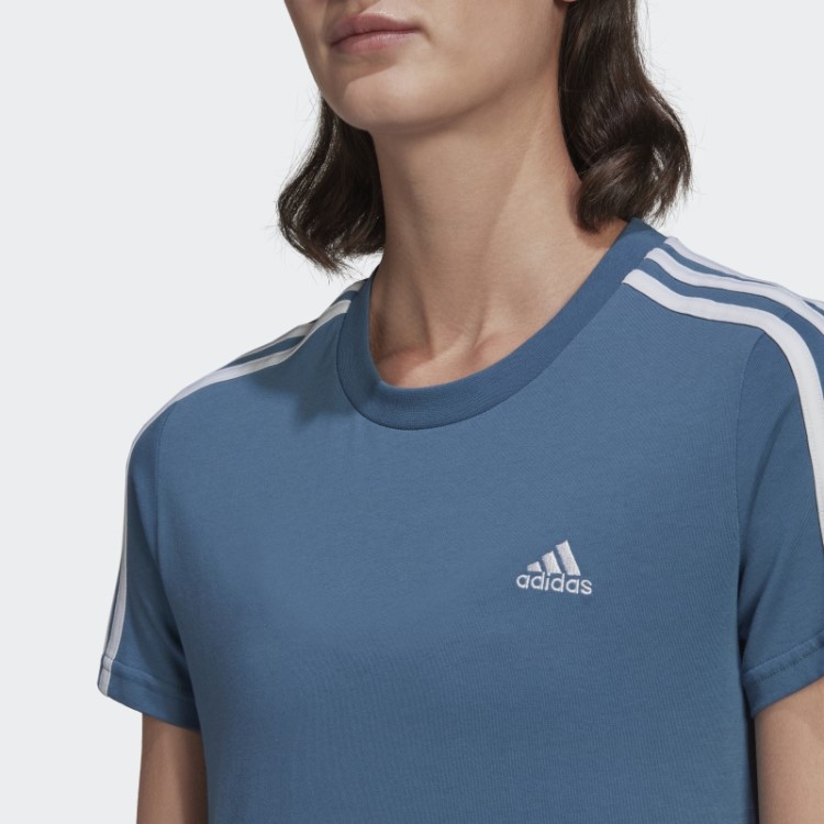 Camiseta Adidas Essentials Slim Com As Três Listras Azul Alterado