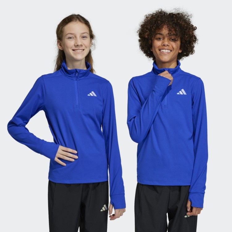 Camiseta De Manga Longa Azul Adidas Aeroready Com Meio Zíper