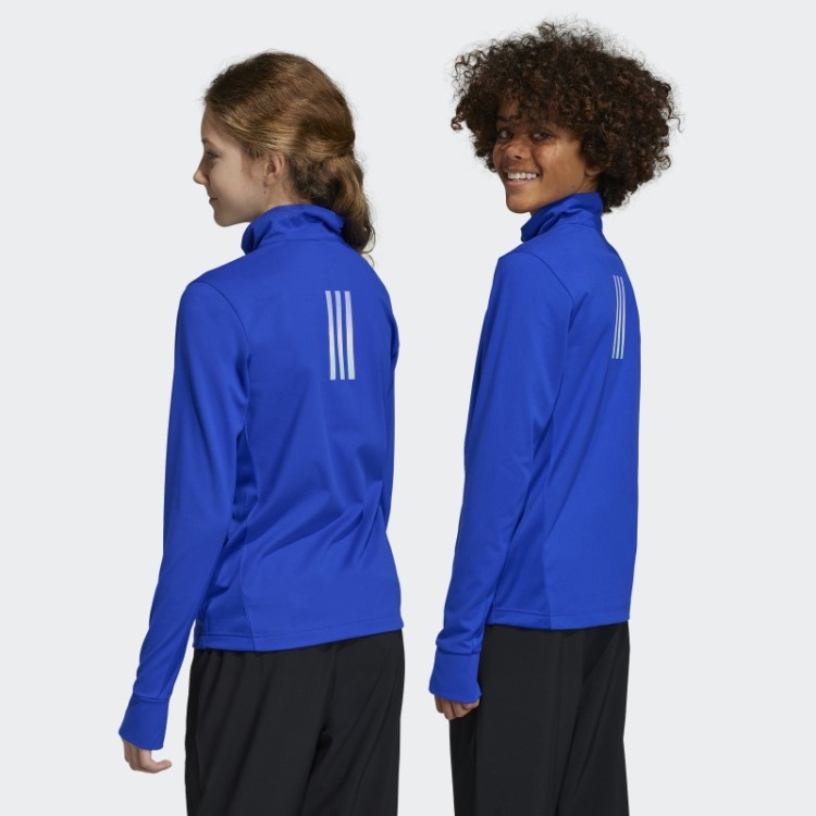 Camiseta De Manga Longa Azul Adidas Aeroready Com Meio Zíper