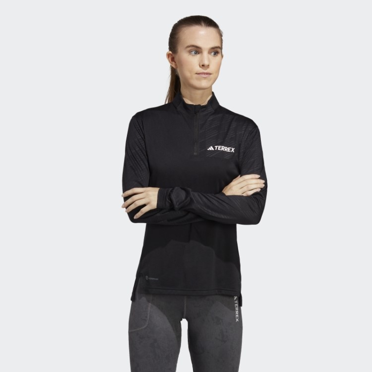 Adidas Terrex Camiseta De Manga Longa Com Meio Zíper Multi Preto