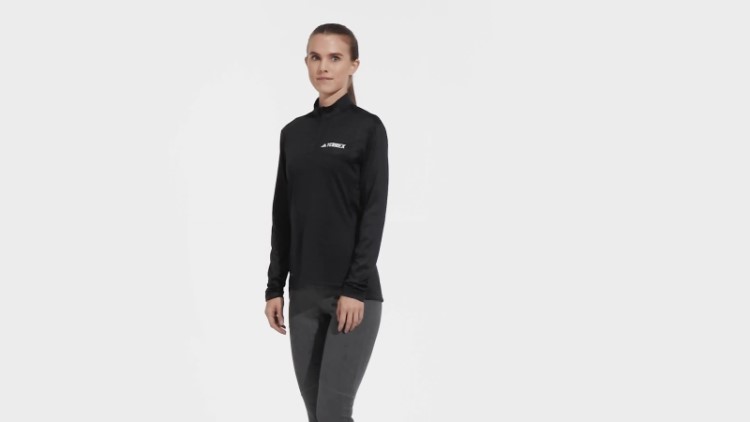 Top Terrex Manga Longa Com Meio Zíper E Adidas Preto