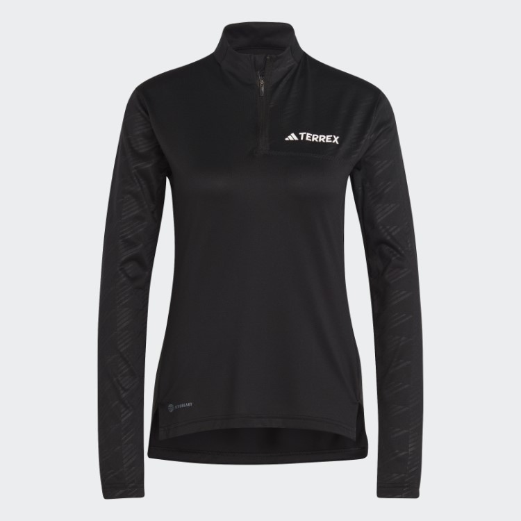 Top Terrex Manga Longa Com Meio Zíper E Adidas Preto