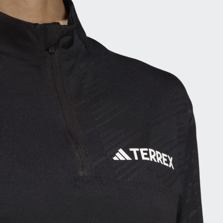 Top Terrex Manga Longa Com Meio Zíper E Adidas Preto