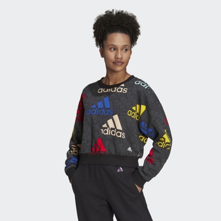 Moletom Adidas Essentials Carbon Cropped Com Logo Multicolorido