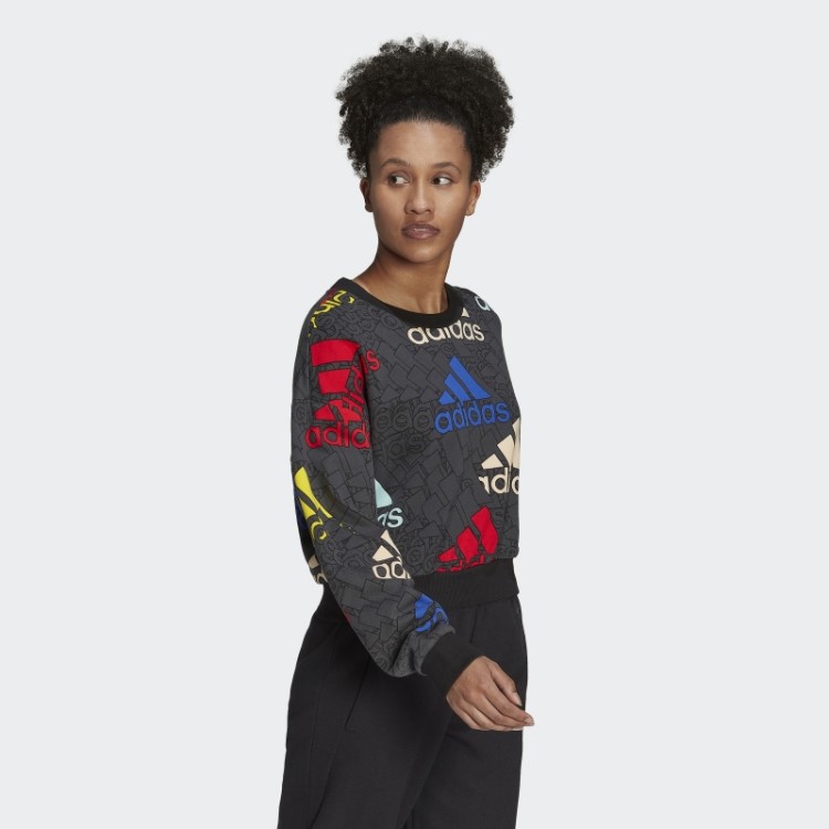 Moletom Adidas Essentials Carbon Cropped Com Logo Multicolorido