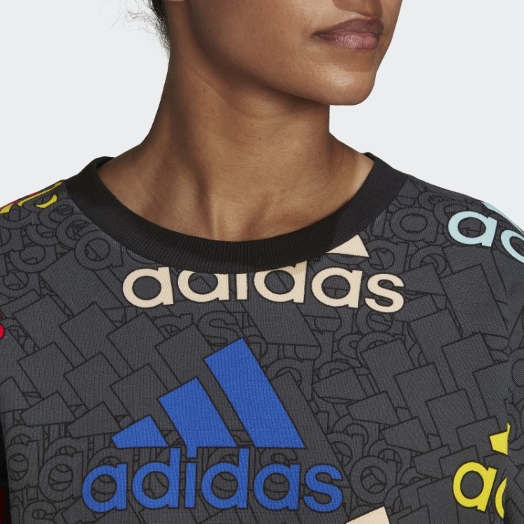 Moletom Adidas Essentials Carbon Cropped Com Logo Multicolorido
