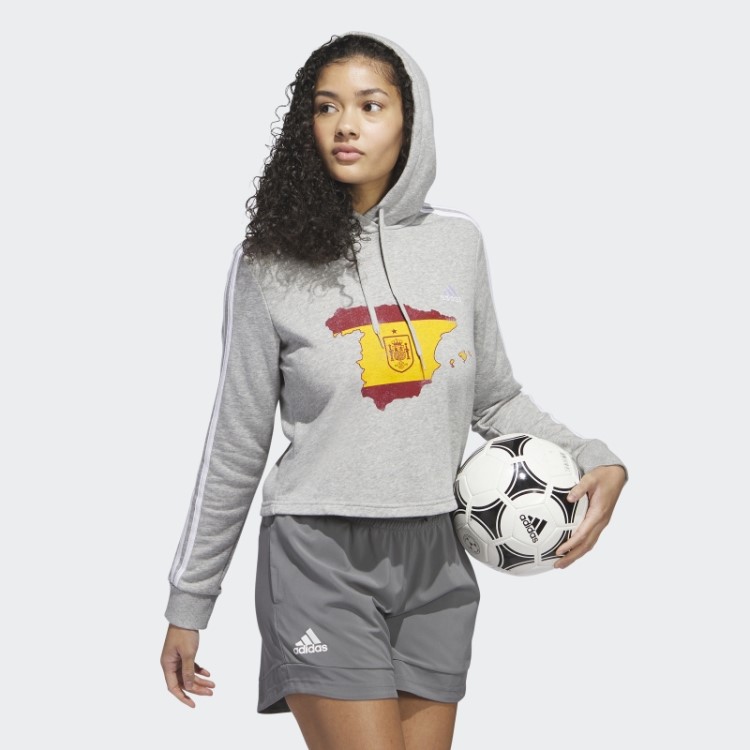 Moletom Cropped Com As Três Listras Cinza Espanha Adidas