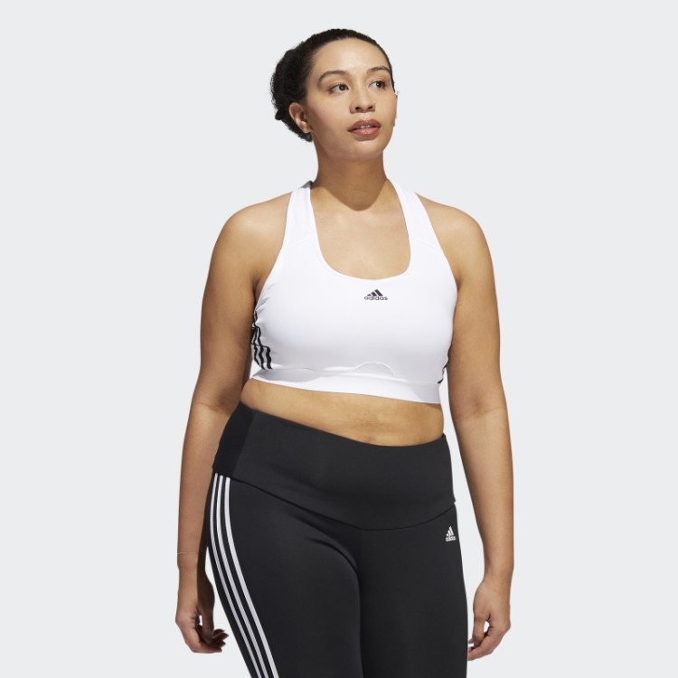 Sutiã Branco Adidas Powerreact Training De Suporte Médio Com As Três Listras (tamanho Grande) Quente