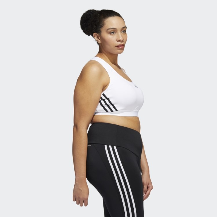 Sutiã Branco Adidas Powerreact Training De Suporte Médio Com As Três Listras (tamanho Grande) Quente