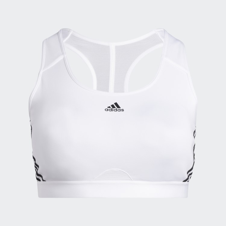 Sutiã Branco Adidas Powerreact Training De Suporte Médio Com As Três Listras (tamanho Grande) Quente