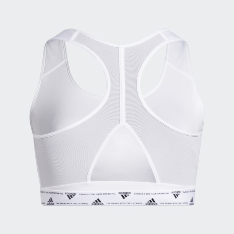 Sutiã Branco Adidas Powerreact Training De Suporte Médio Com As Três Listras (tamanho Grande) Quente
