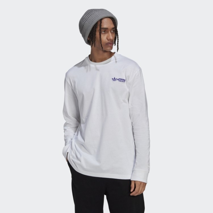 Adidas Camiseta Estampada De Manga Longa Branca