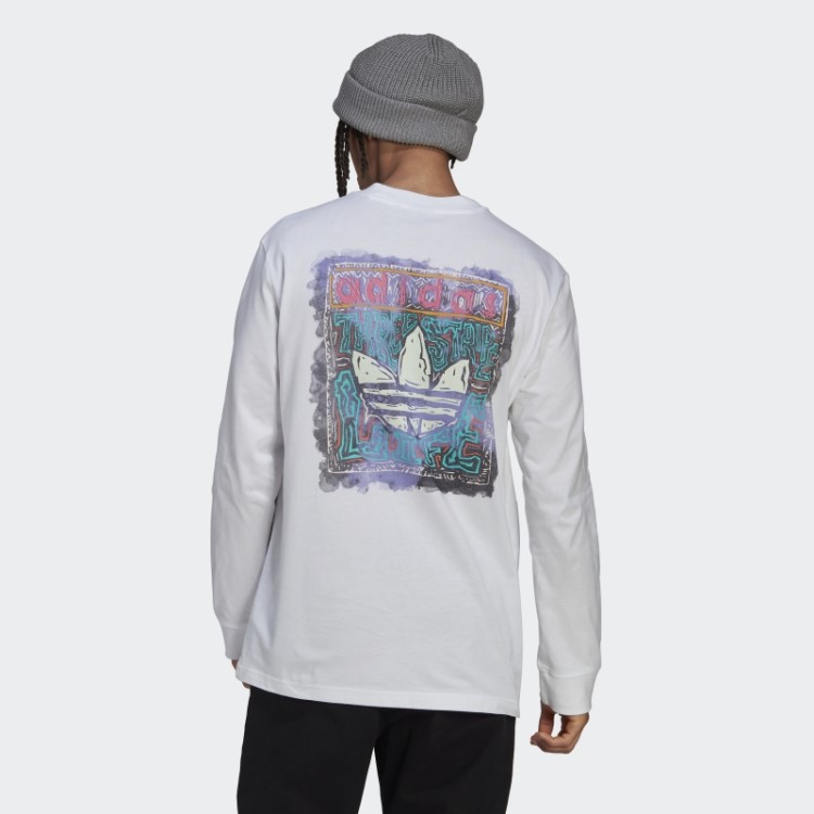 Adidas Camiseta Estampada De Manga Longa Branca