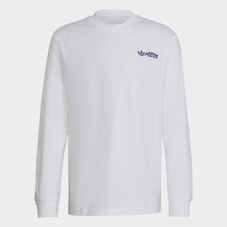 Adidas Camiseta Estampada De Manga Longa Branca