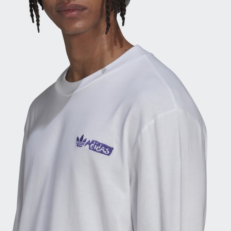 Adidas Camiseta Estampada De Manga Longa Branca
