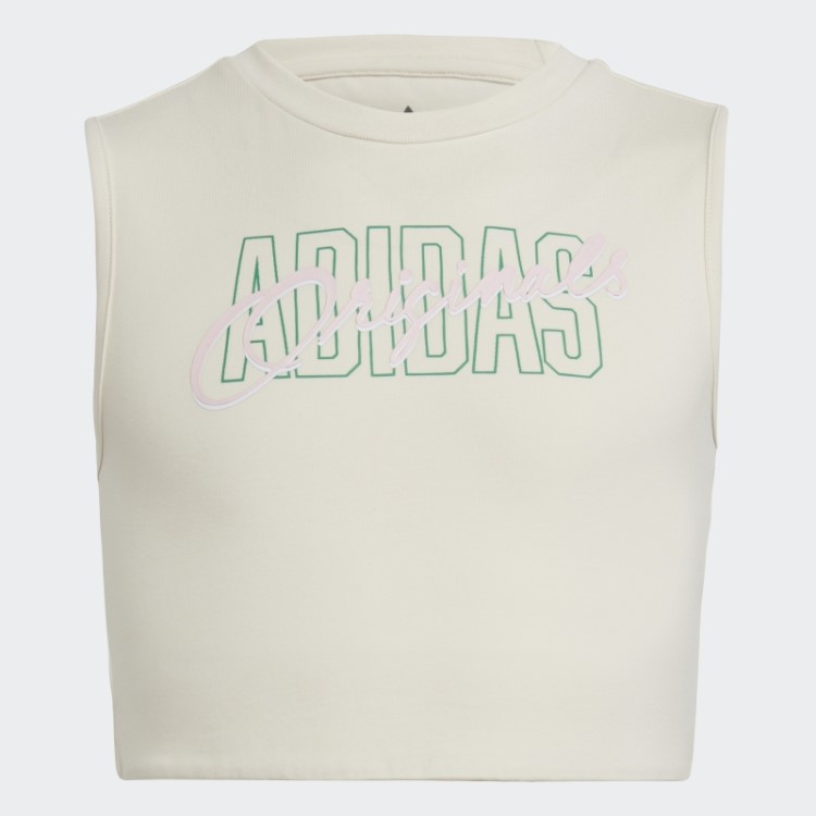 Adidas Regata Cropped Branca Com Estampa Gráfica
