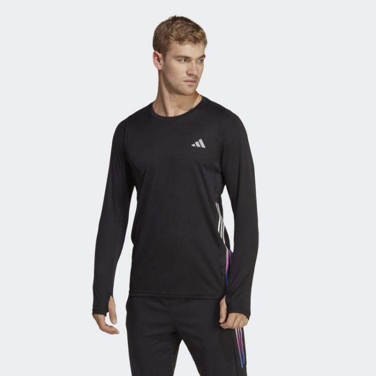 Top Preto Run Icons 3 Listras Manga Longa Adidas